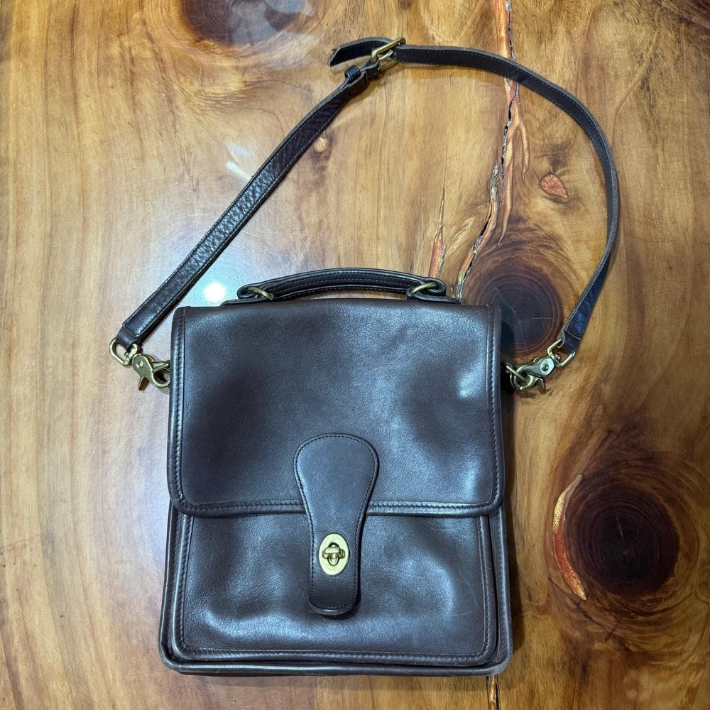 Vintage Coach Station Leather Bag Purse Shoulder Pouch Brown turnlock SS14